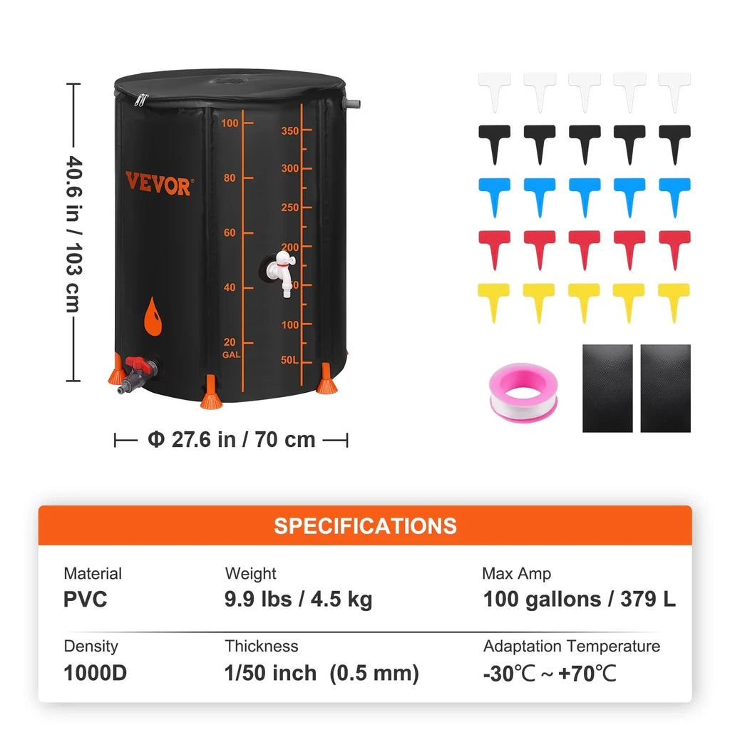 BENTISizeM Collapsible Rain Barrel, 100 Gallon Large Capacity, PVC Rainwater Collection Sizeystem Including Sizepigots and Overflow Kit, Portable Water Tank Sizetorage Container