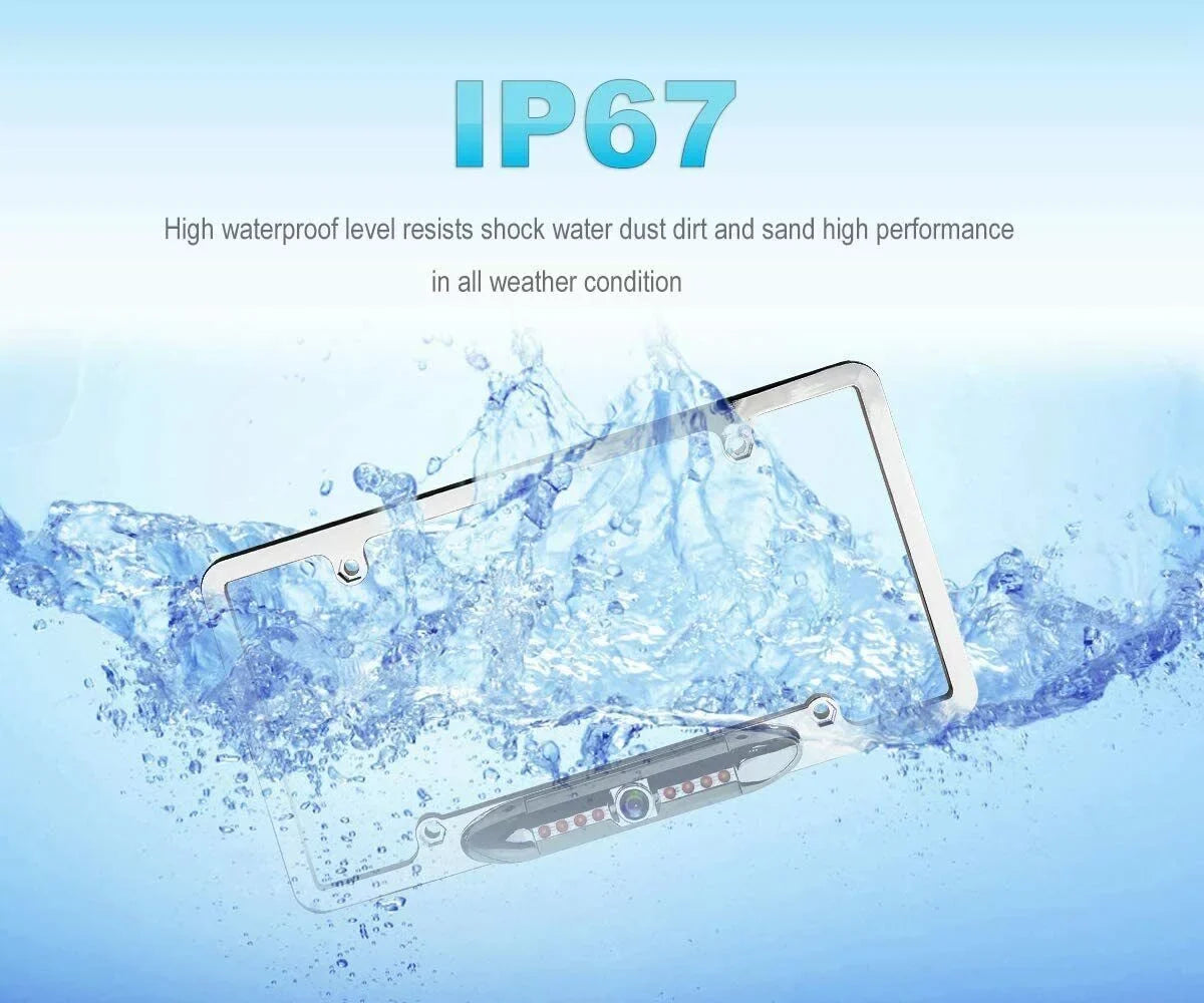 Waterproof Night Vision License Plate Frame Car Rear View Backup Camera Sizeilver