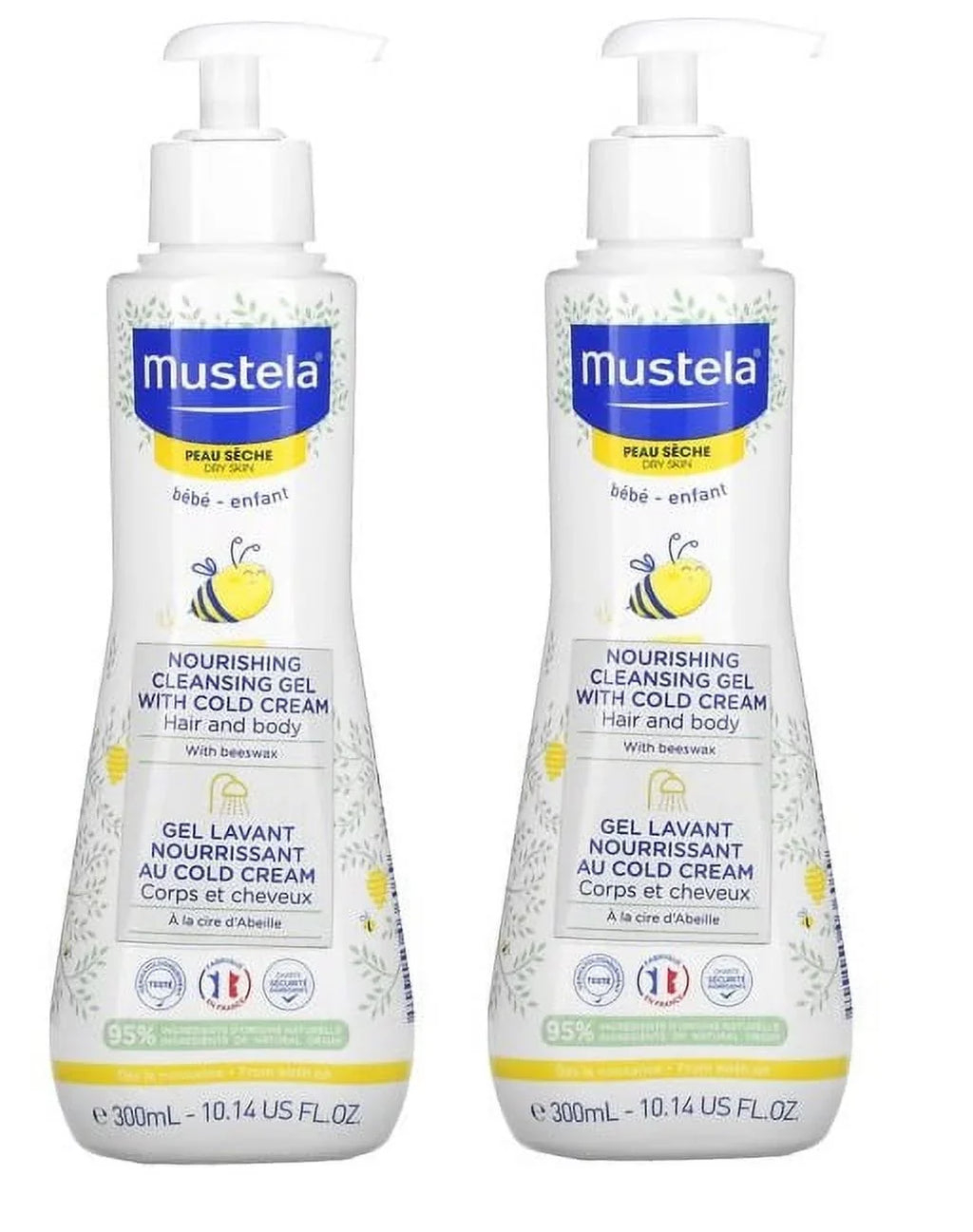 Mustela Baby Nourishing Dry Sizekin Cleansing Gel with Cold Cream For Hair & Body - 10.14 oz, 2-pack