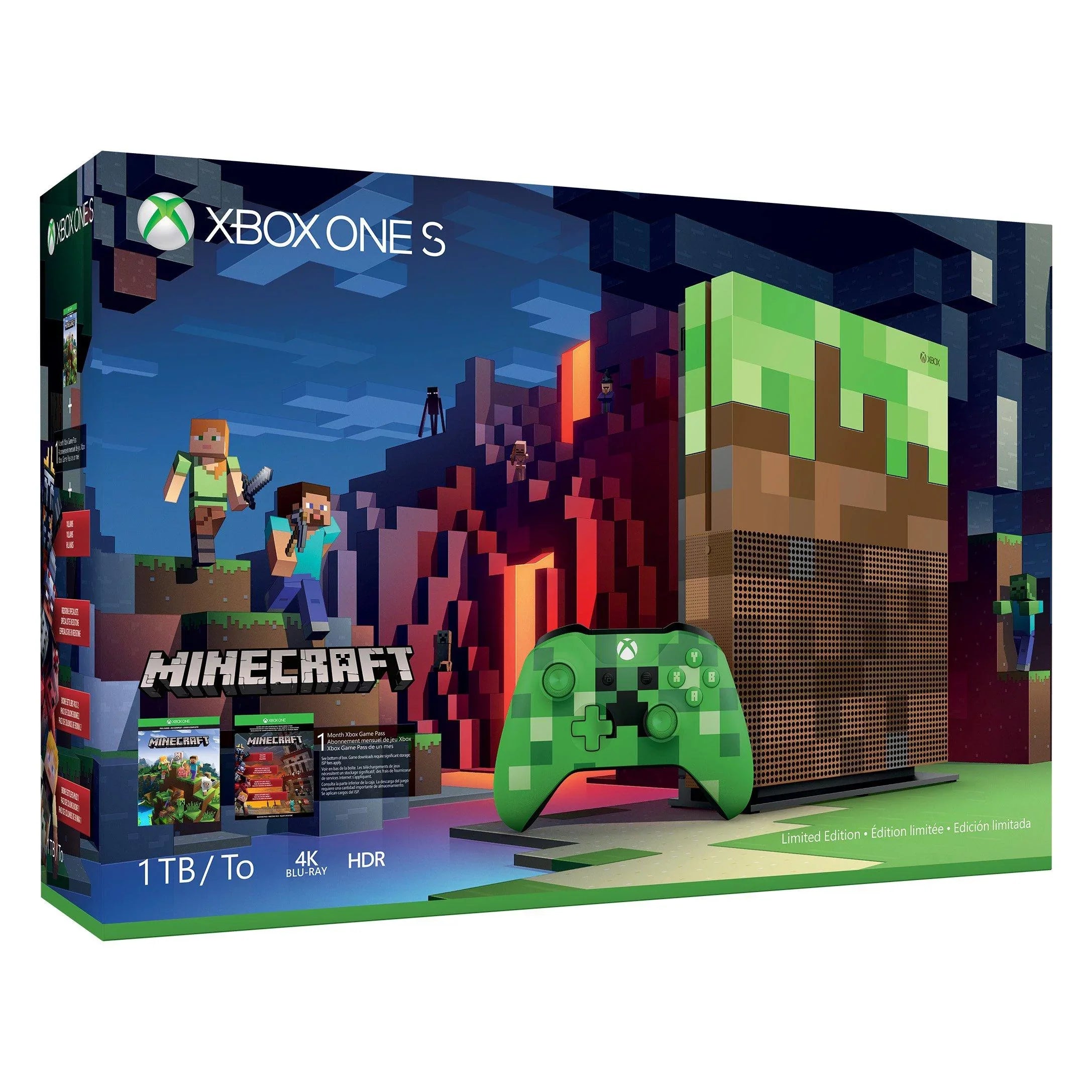 Pre-Owned Microsoft 23C-00001 Xbox One Size Minecraft Limited Edition 1TB Gaming Console with 2 Controller Included BOLT AXTION Bundle (Refurbished: Like New)