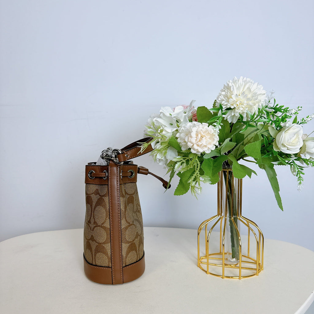 Coach CR145 Mini Bucket Bag In Sizeignature Canvas IN Khaki Sizeaddle