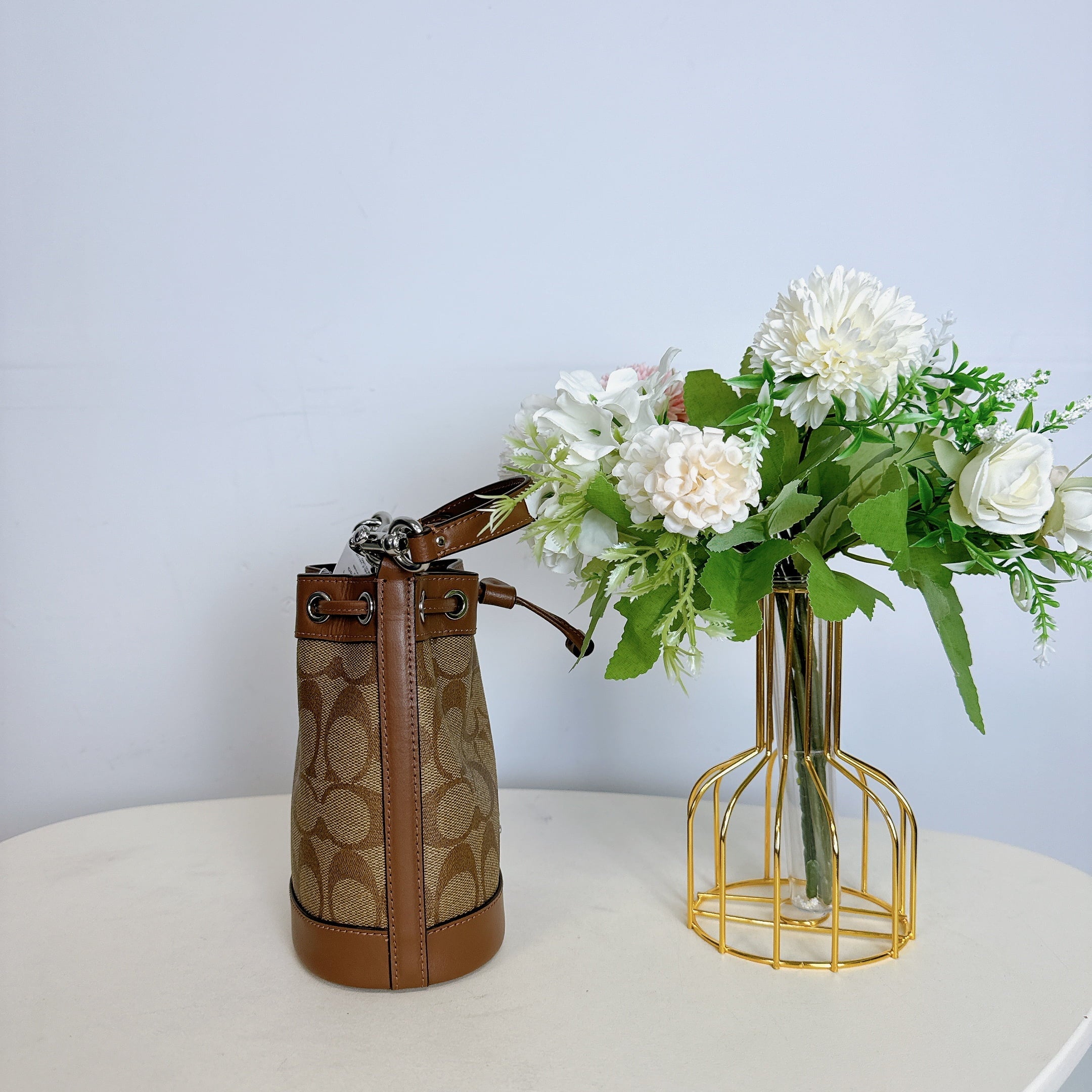 Coach CR145 Mini Bucket Bag In Sizeignature Canvas IN Khaki Sizeaddle