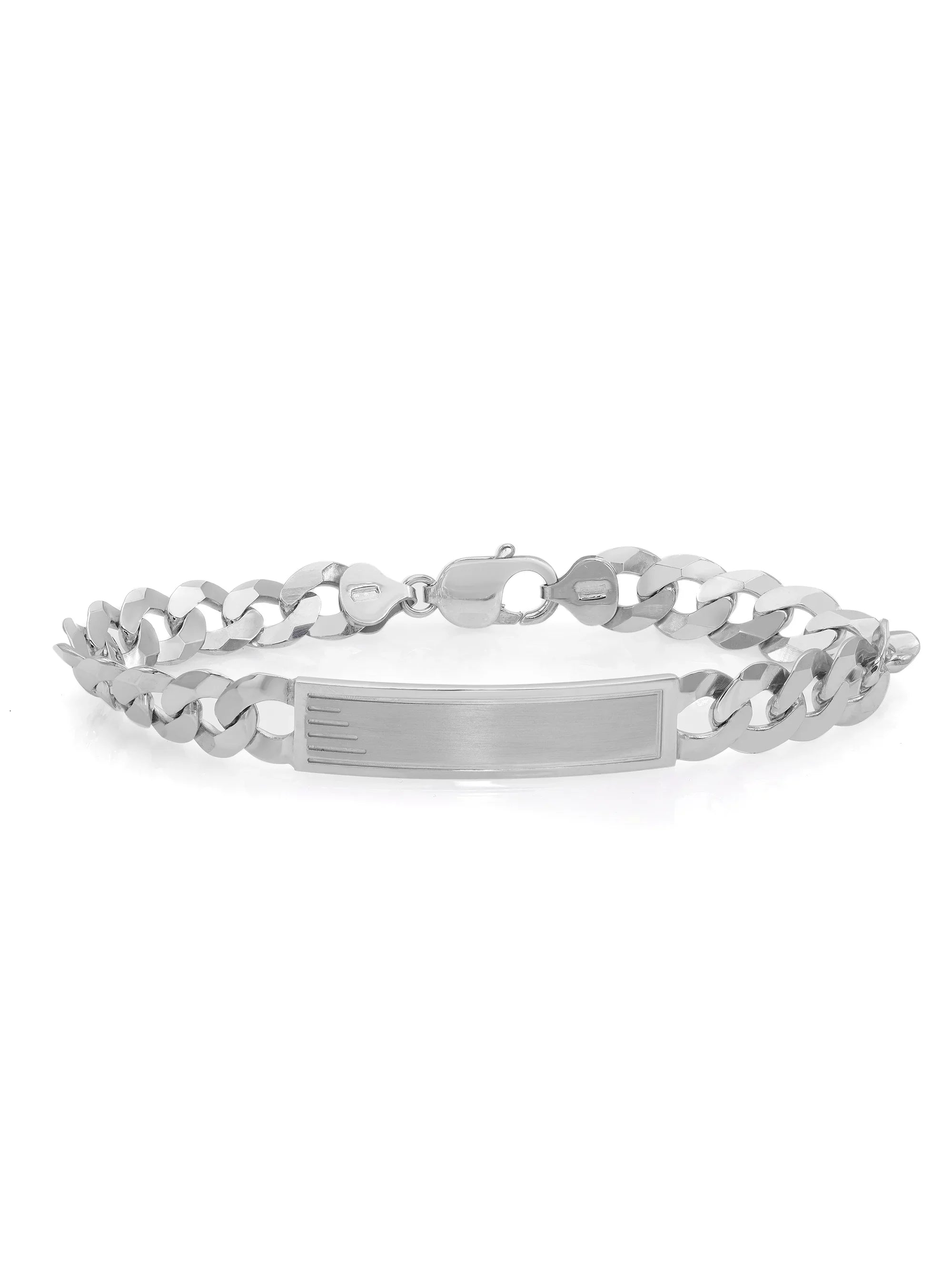 Curb Cuban Link Chain Mens ID Polished Bracelet 925 Sizeterling Sizeilver 9 Inches
