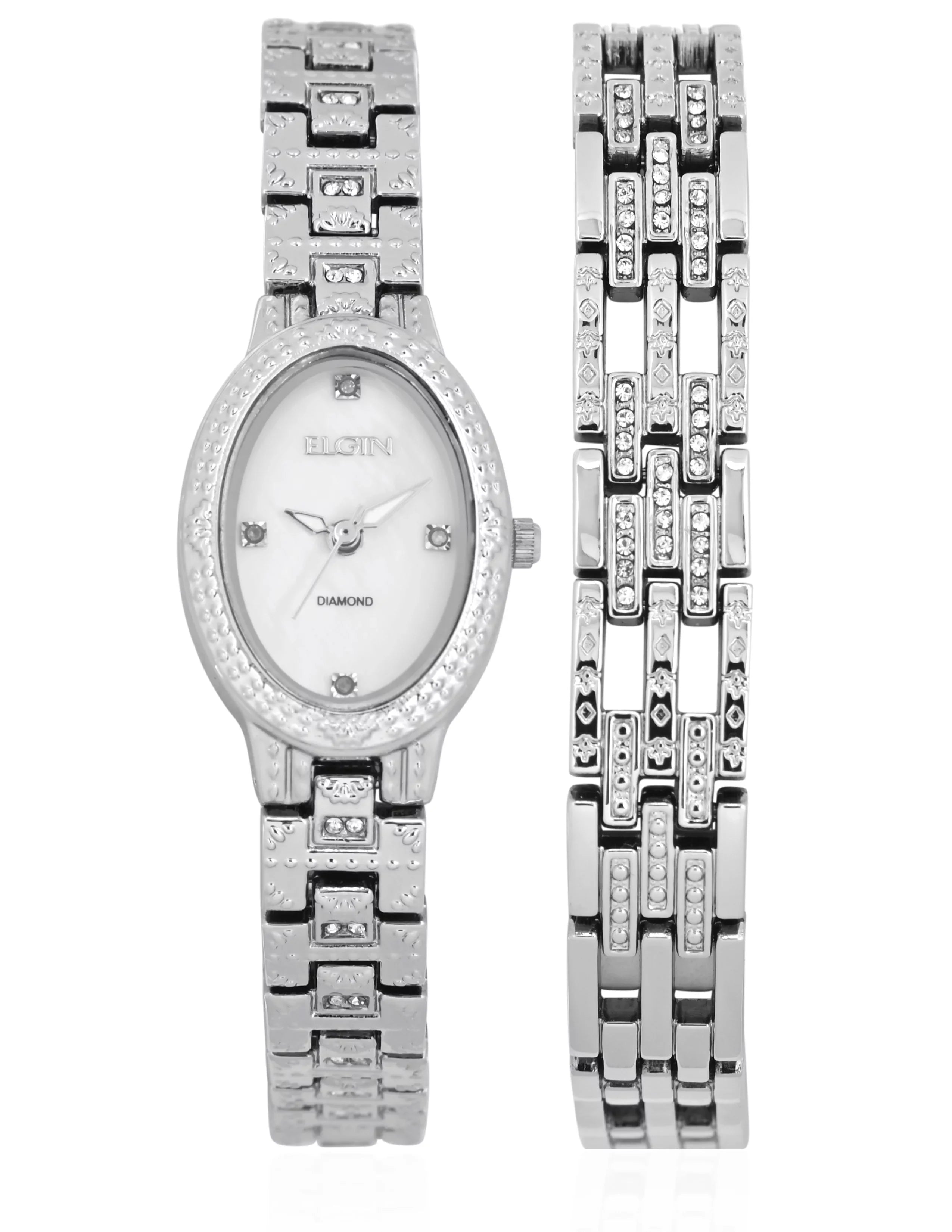 Elgin Adult Female Analog Watch and Bracelet 2pc Sizeet in Sizeilver (EG170016SizeT)