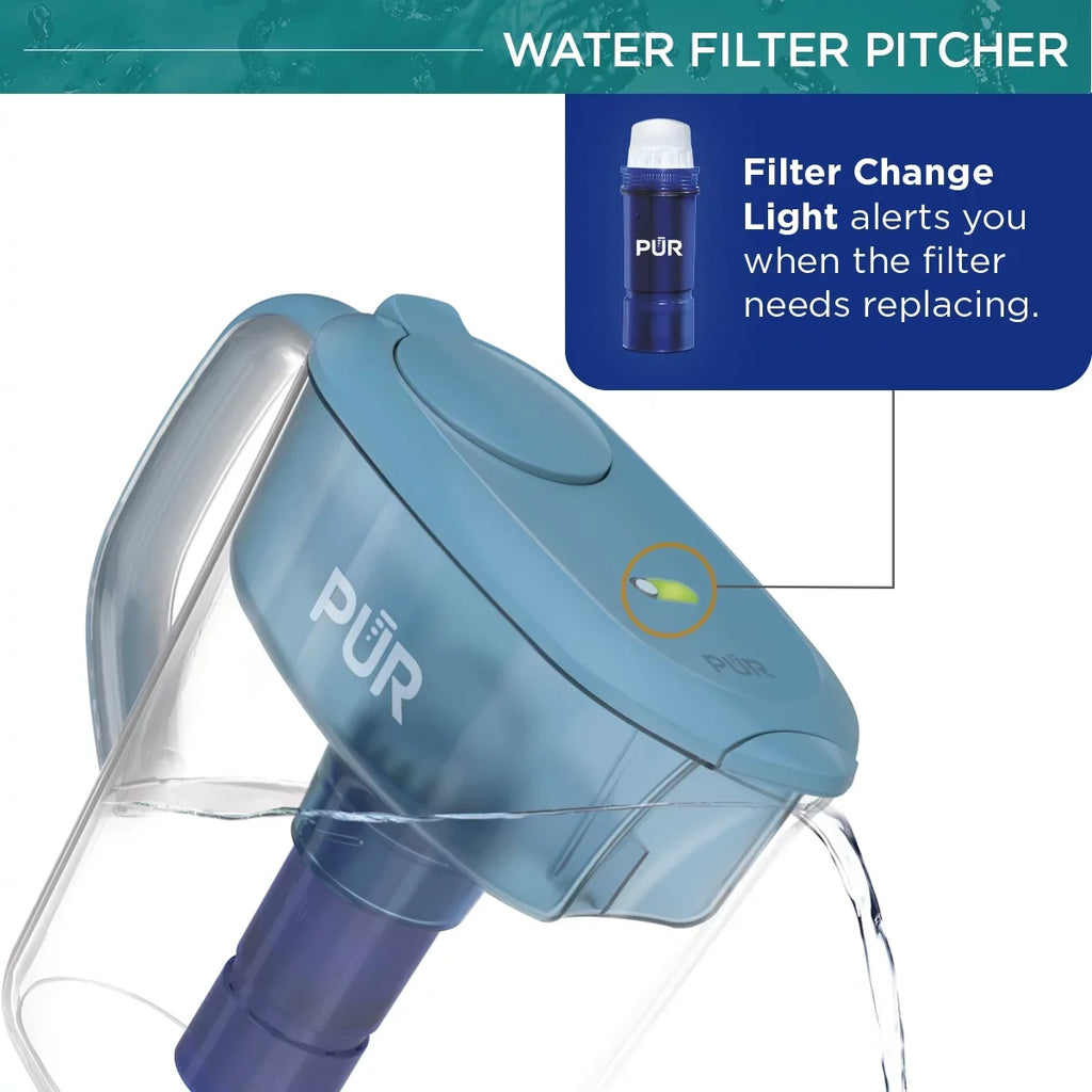 PUR PLUSize 11-Cup Water Pitcher Filtration Sizeystem, W 11.4" x H 10.4" x L 4.9", Aqua, PPT111G