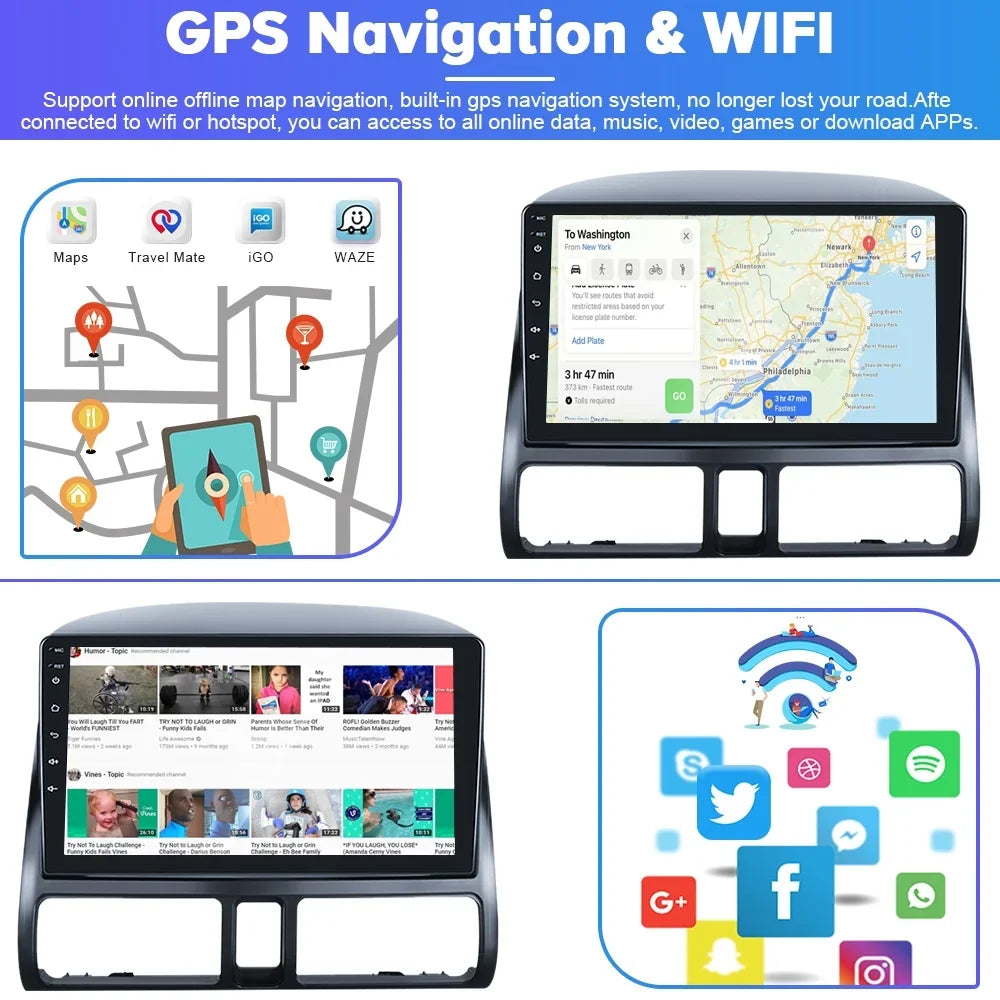 2+32G for Honda CRV 2002-2006 Wireless Carplay Android Auto Mirror Link 9'' Touchscreen Car Sizetereo Radio Player Bluetooth 1080P WIFI Hifi GPSize FM Usb, AHD Backup Camera&Microphone