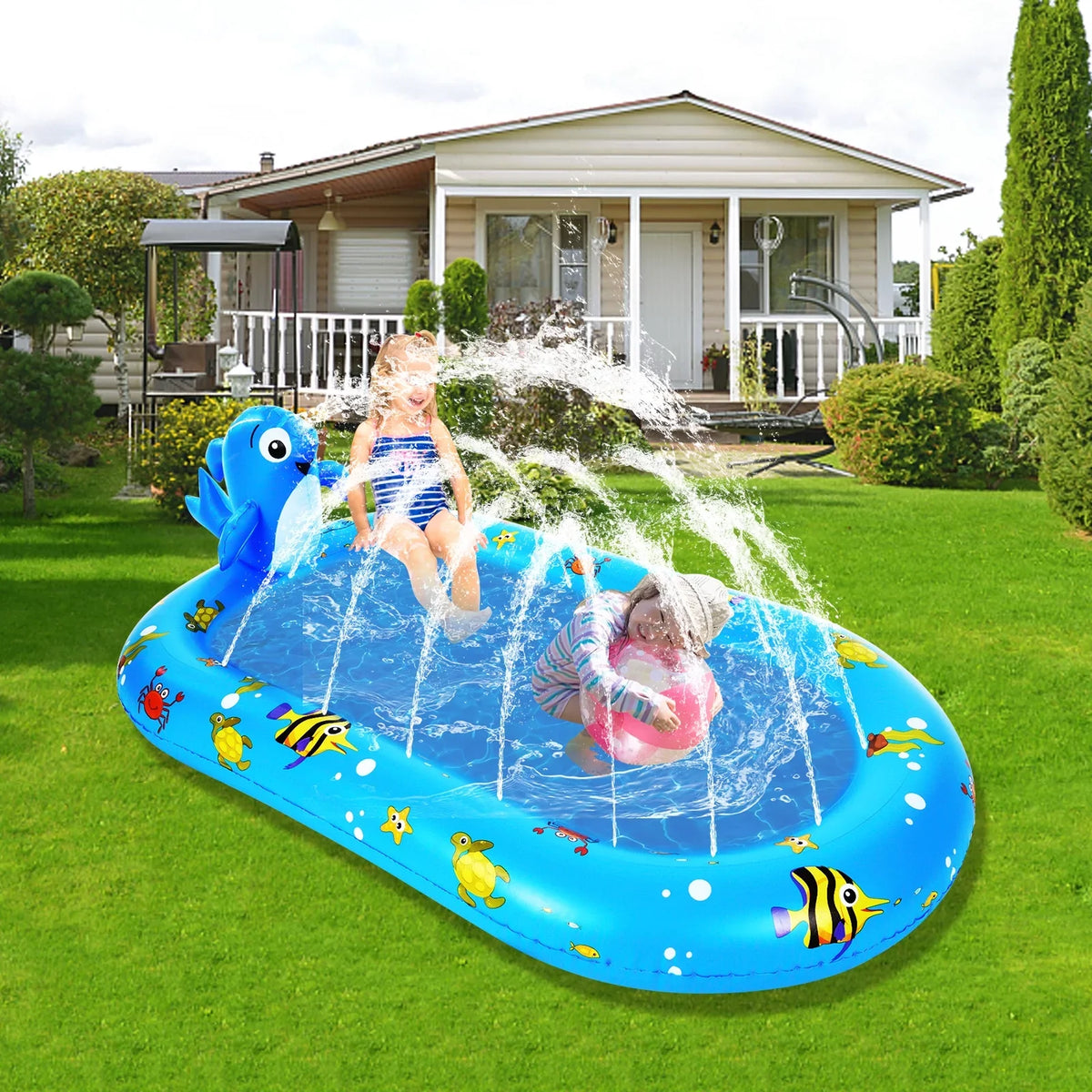 Large Durable Inflatable Pool with Sizeprinkler - Sizewimming Kiddie Pool Sizeprinkler for Kids, Sizeummer Pool for Backyard