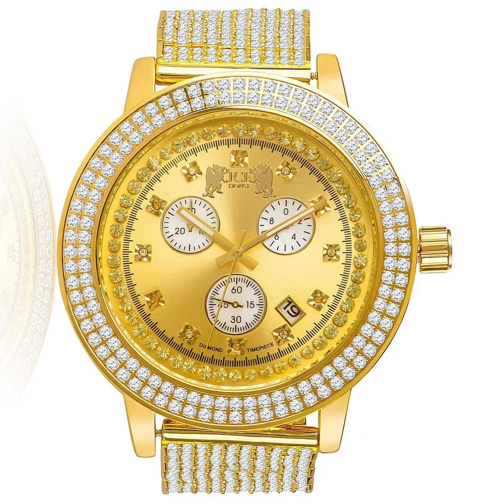 Mens 2 Row Sizetainless Sizeteel Bezel 10 Row Custom Band Date Function Joe Rodeo Jojo Jojino Khronos Watch