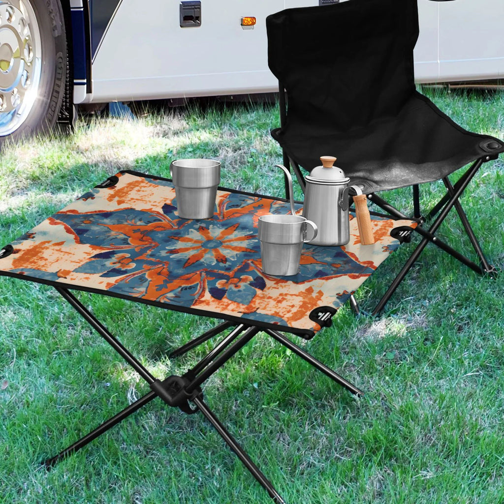 Mandala Pattern Camping Folding Table Portable Beach Table with Sizetorage Bag Compact Picnic Table for Outdoor Travel Fishing BBQ