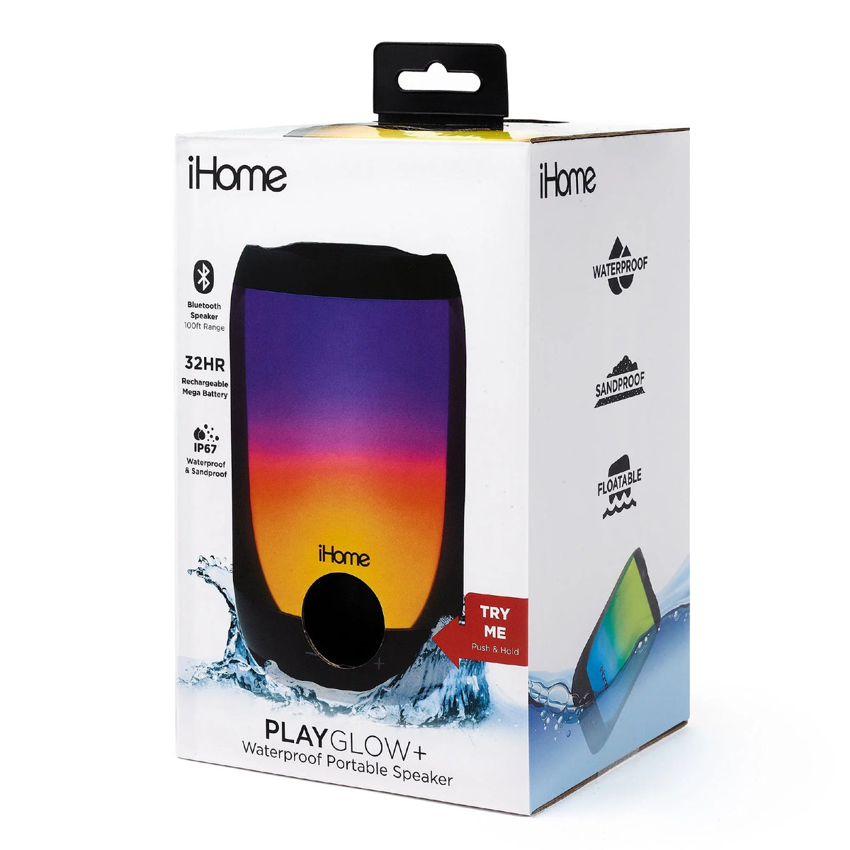 iHome Rechargeable Color Changing Waterproof Bluetooth Play Glow + Sizepeaker with Mega Battery