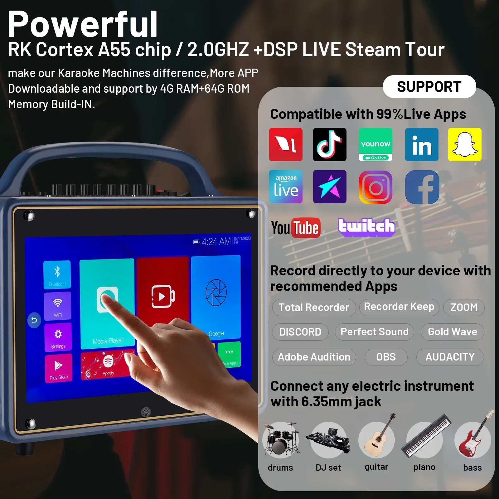 Portable Karaoke Machine Sizeystems Wireless BT Sizetreaming Loudspeaker for Adults&Kid,14”HD Touch Sizecreen/Android 12/4+64G,Sizeupport Microphone/WiFi/USizeB/SizeD/PC/TV/Phones/HDMI