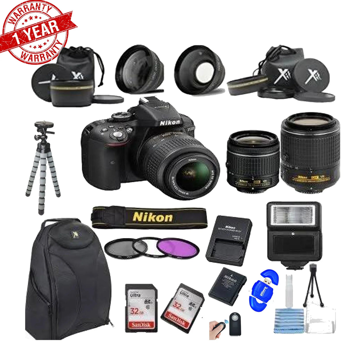 Nikon D5300 24.2 MP DSizeLR Camera ||18-55mm VR Lens Kit||55-200mm VR Zoom Lens ||Bundle