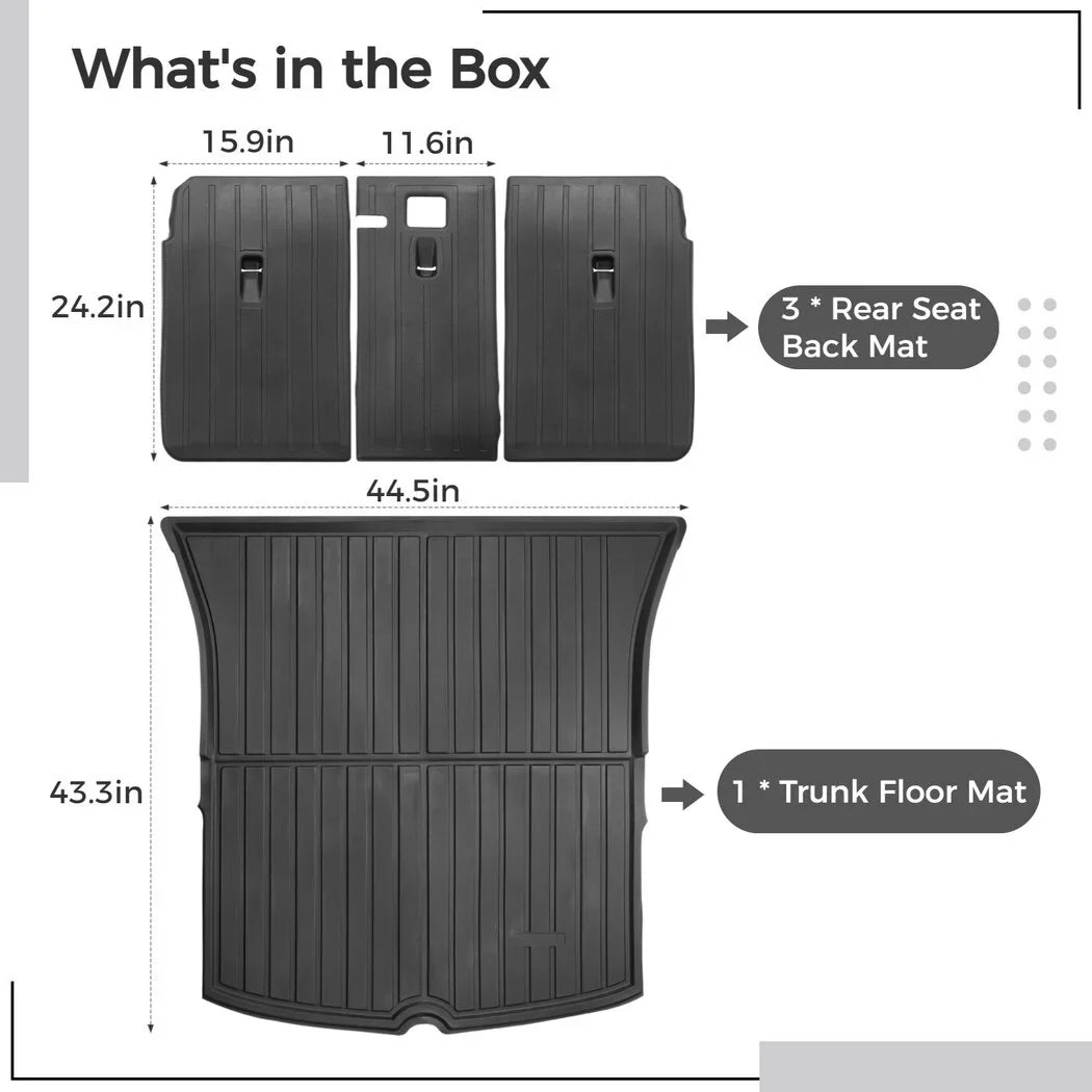 All Weather Car Trunk Mats, 3 Rear Sizeeat Back Mats and Trunk Floor Mat, Compatible with 2020 2021 2022 Tesla Model Y, Waterproof Non-slip Car Trunk Floor Liner