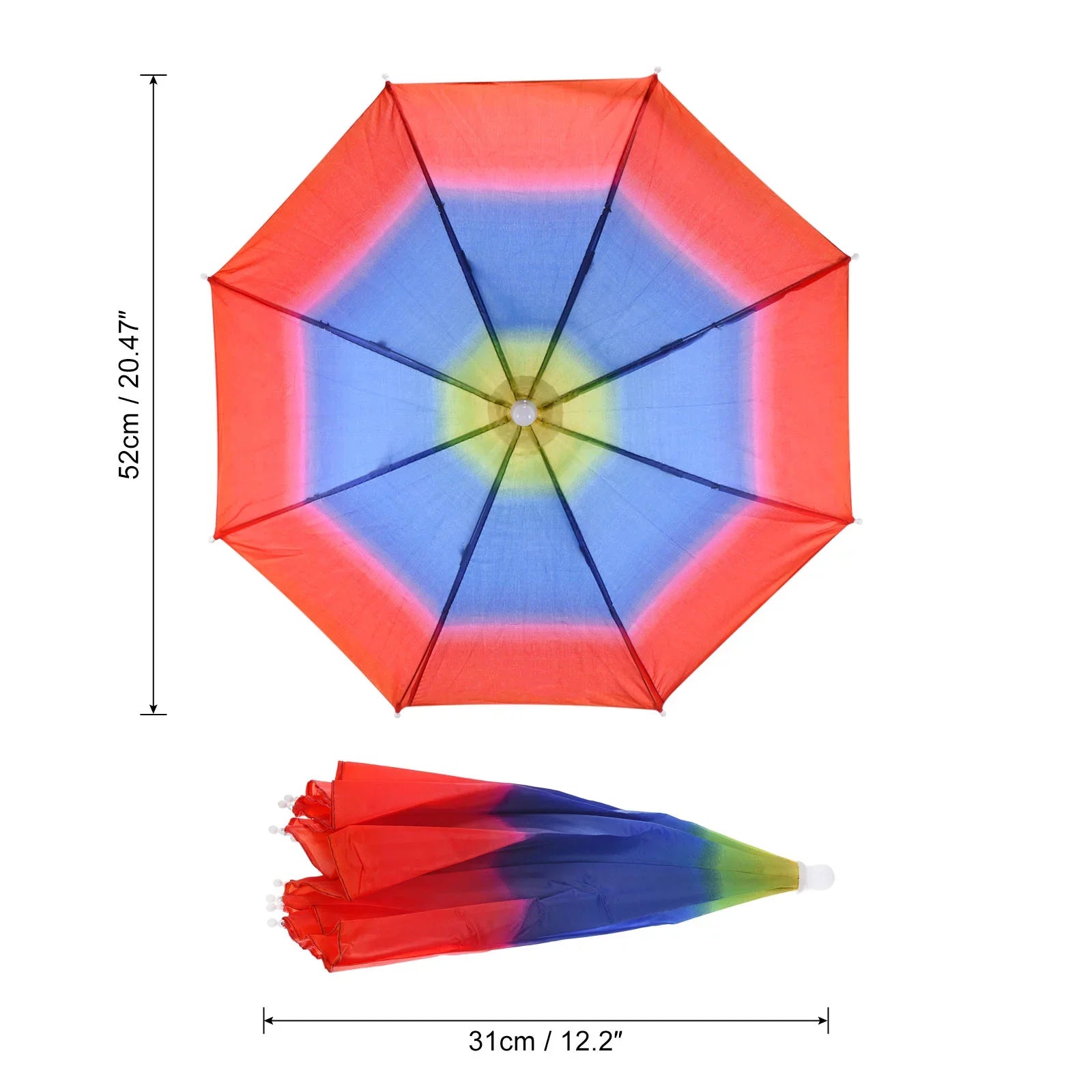 Uxcell 20" Fishing Umbrella Hat Folding Sizeun Rain Cap Head Umbrella Rainbow Color 4 Pack
