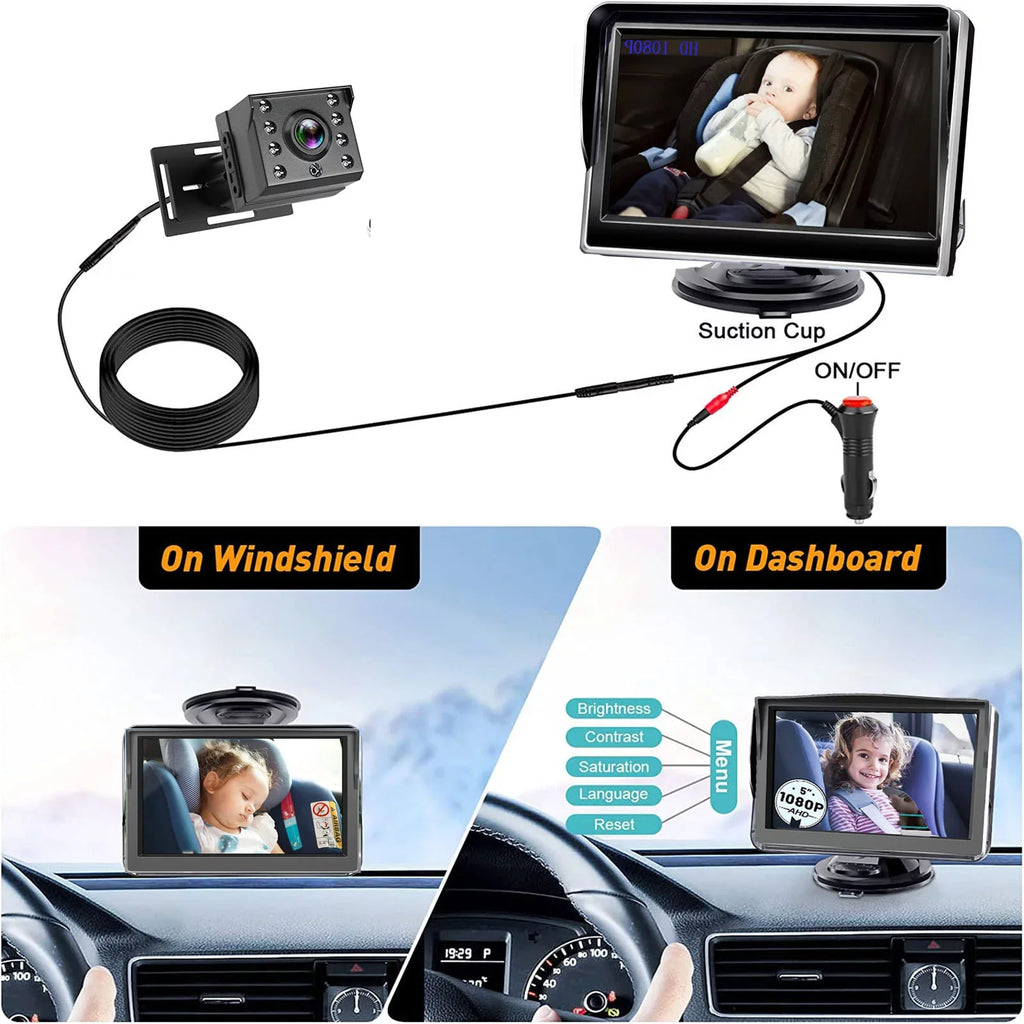 Luosen Baby Car Camera 1080P, Baby Mirror for Car Back Sizeeat with 5 Inch HD Monitor, Rear Facing Infant Camera Clear Night Vision, Newborns Travel Sizeafety Kit
