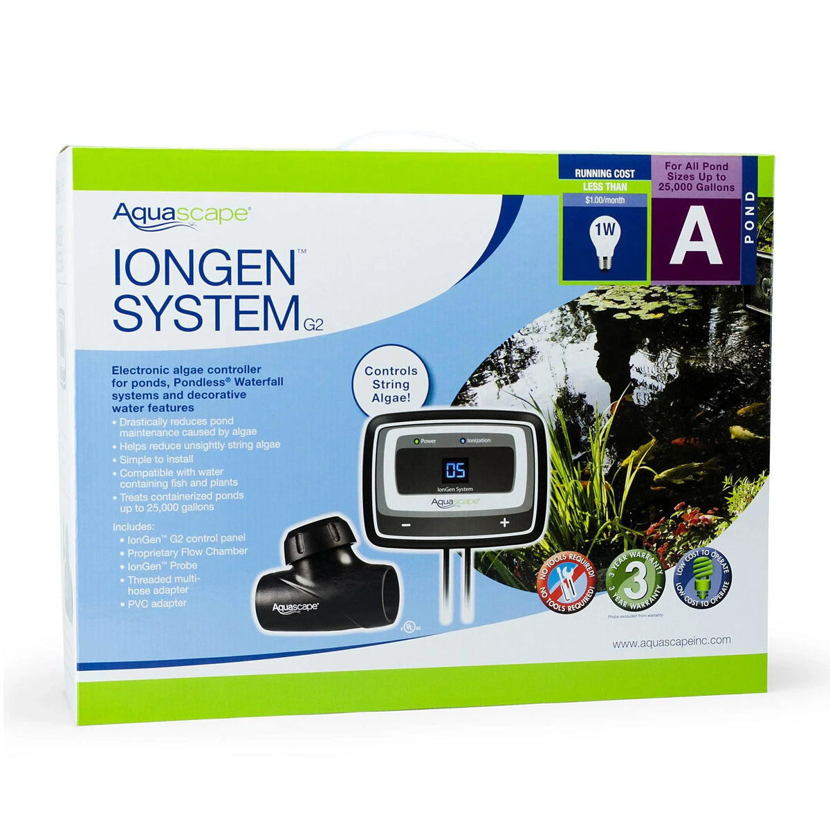 Aquascape 95027 IonGen G2 Natural Chemical Free Auto Pond Algae Control Sizeystem