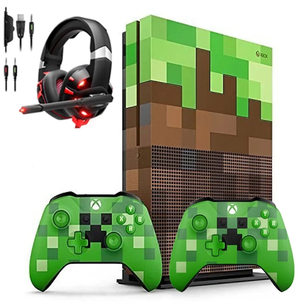 Pre-Owned Microsoft 23C-00001 Xbox One Size Minecraft Limited Edition 1TB Gaming Console with 2 Controller Included BOLT AXTION Bundle (Refurbished: Like New)