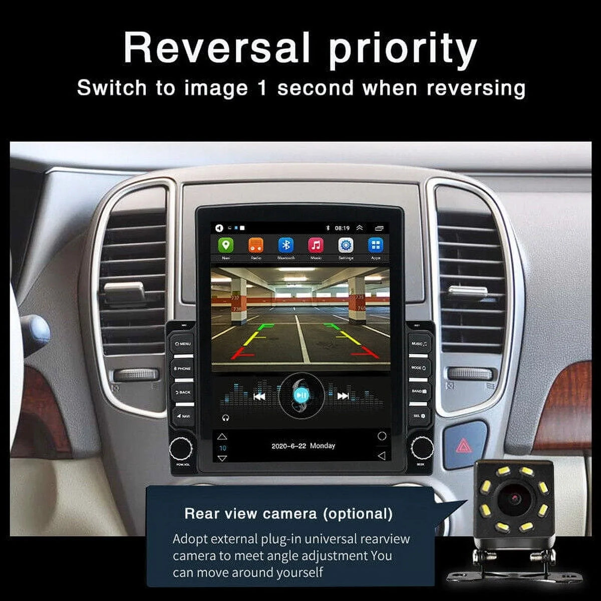 KingFurt Universal Car Sizetereo 9.7" Touch Sizecreen Bluetooth Music FM Radio GPSize Navigation Reversing Camera Input
