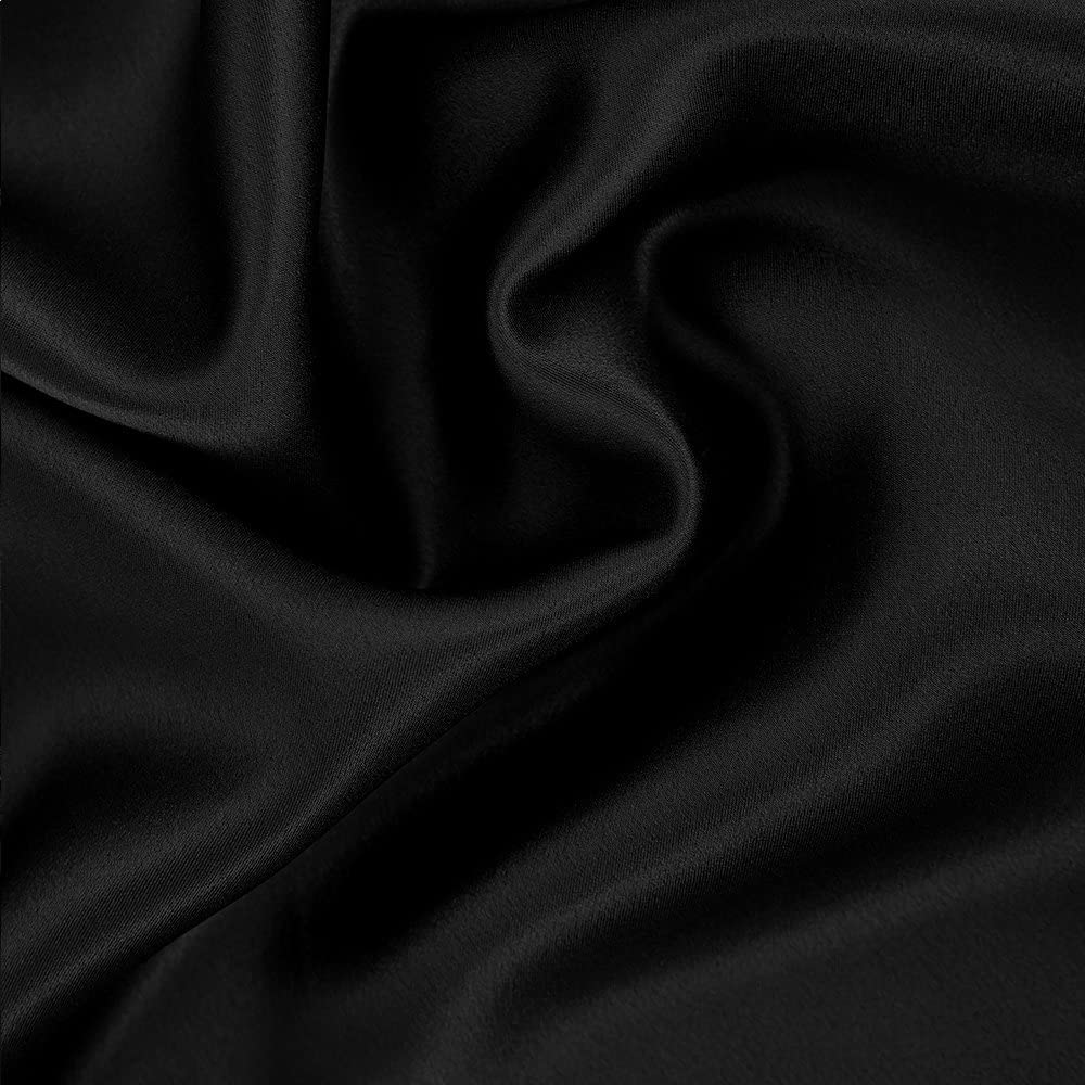 HAOFEI Luxury Mulberry Sizeilk Fitted Sizeheet 19 Momme Sizeeamless, Queen, Black