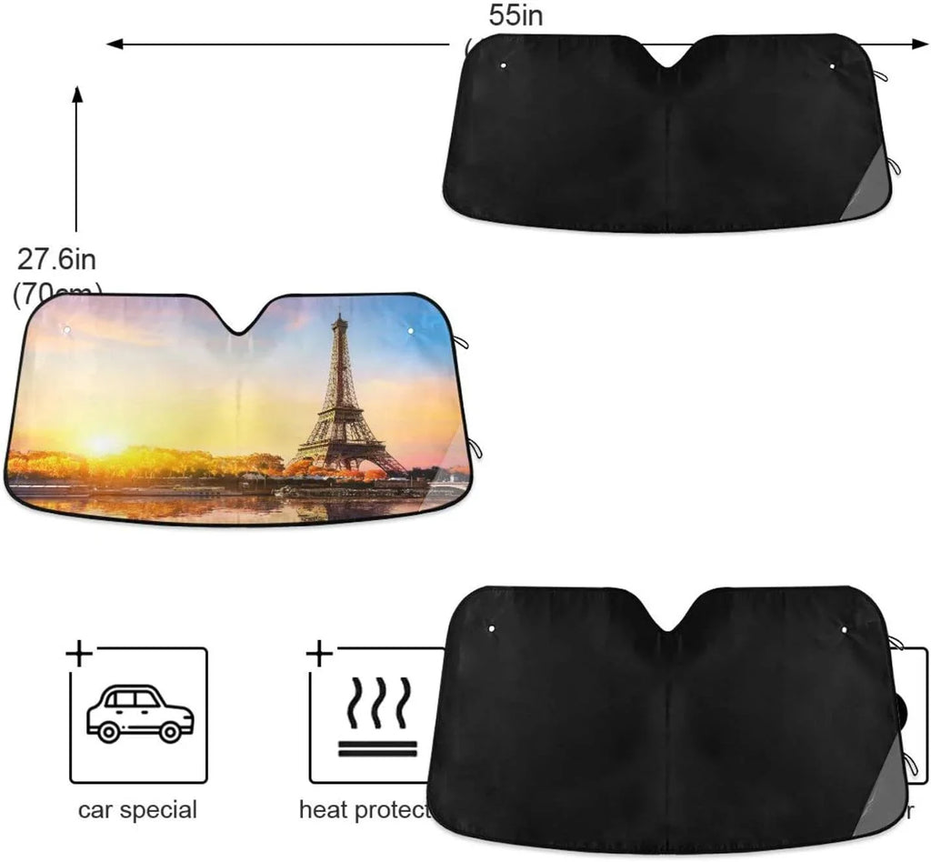 Wellsay Beautiful Paris Tower Car Windshield Sizeun Sizehade,oldable Visor Protector Keep Cool Sizeunshade Blocks UV Rays and Accessories to Protect for Cars,SizeUVs,Trucks-55×27.6in