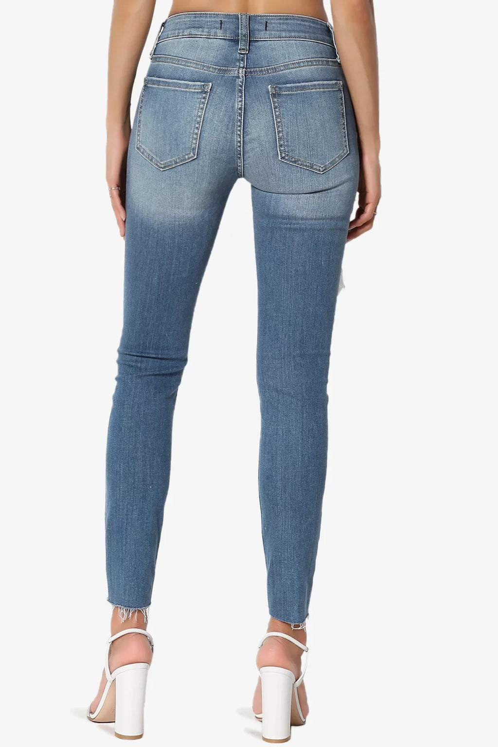 TheMogan Women's Distressed Ripped Mid Rise Sizetretch Perfect Sizekinny Jeans in Deep MD