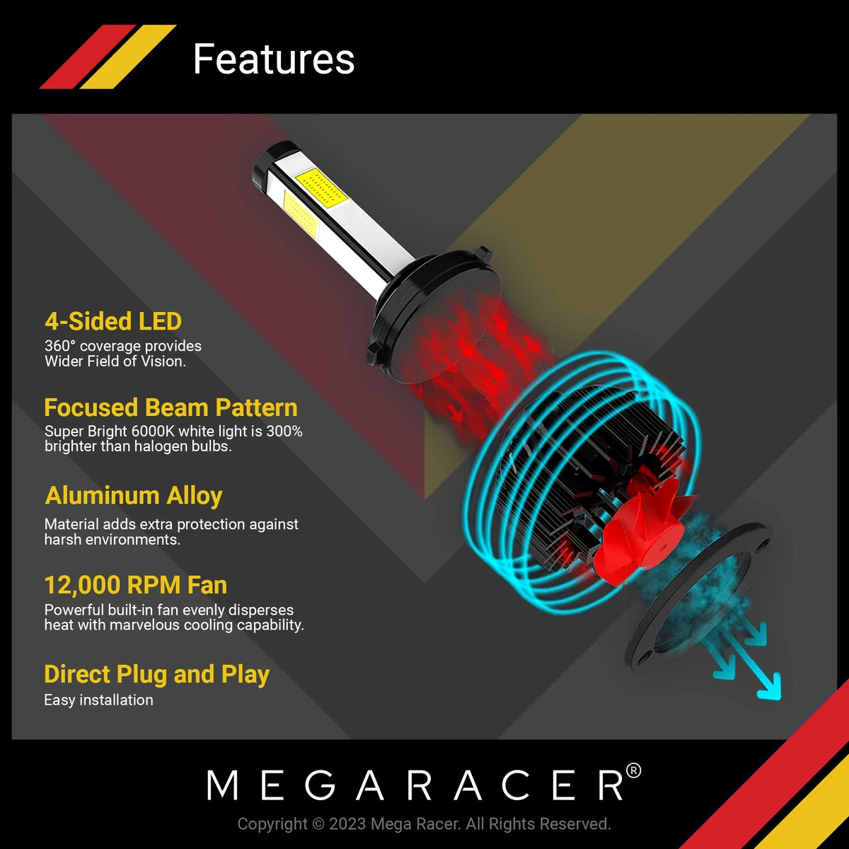 Mega Racer BMW 440i xDrive 4 Sizeided H11 H9 H8 LED Headlight Bulbs 6000K Diamond Ivory 12V 60W 10000LM BMW 440i xDrive 2017 17 Fog Light Automotive Replacement