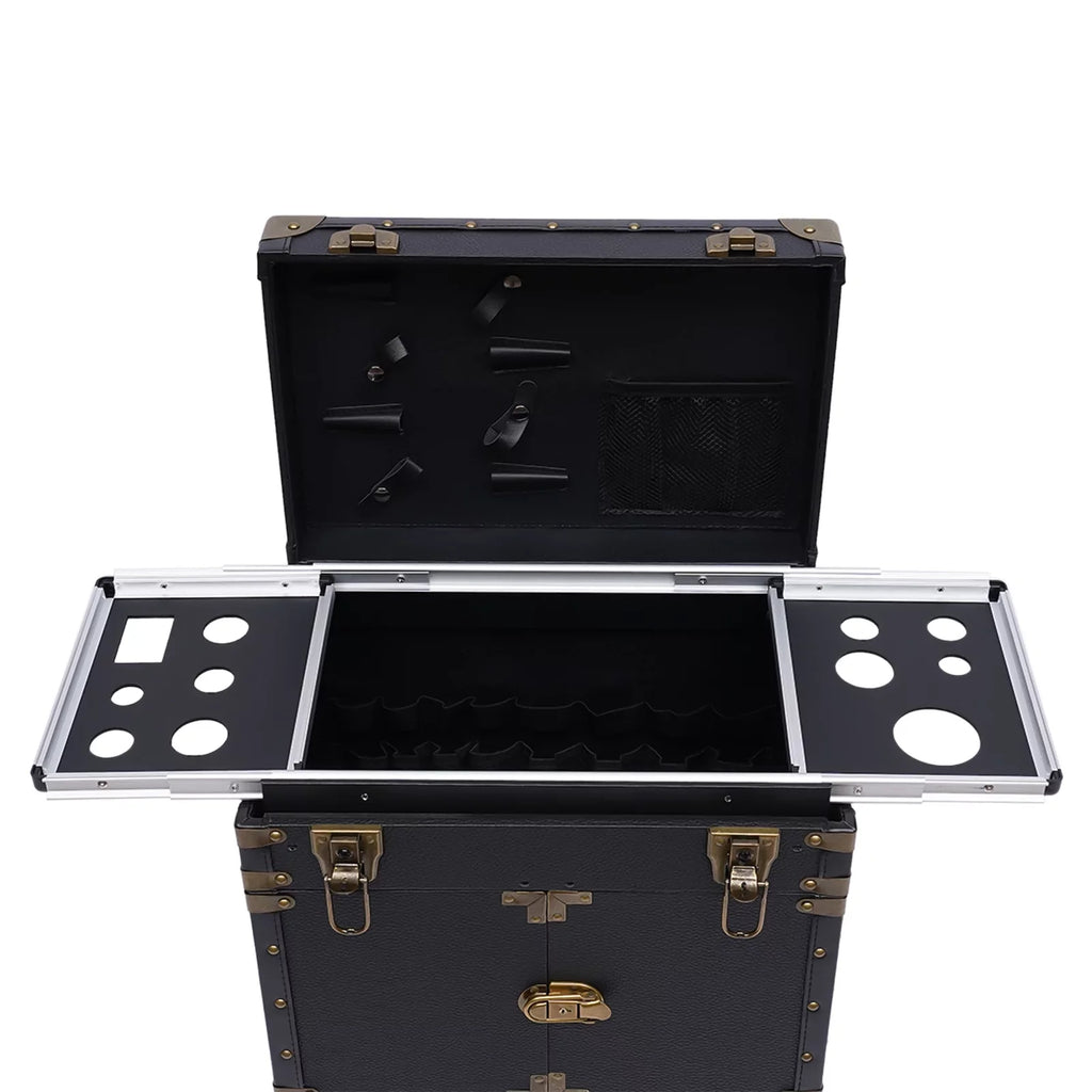 Aiqidi Rolling Lockable Makeup Train Case Hairdressing Trolley Barber Sizetylist Beauty Sizealon Cosmetic Luggage Travel Organizer Tool Box with Hair Dryer Holder