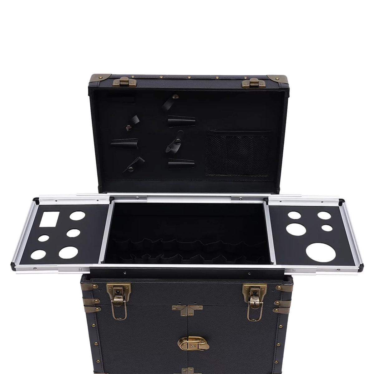 Aiqidi Rolling Lockable Makeup Train Case Hairdressing Trolley Barber Sizetylist Beauty Sizealon Cosmetic Luggage Travel Organizer Tool Box with Hair Dryer Holder