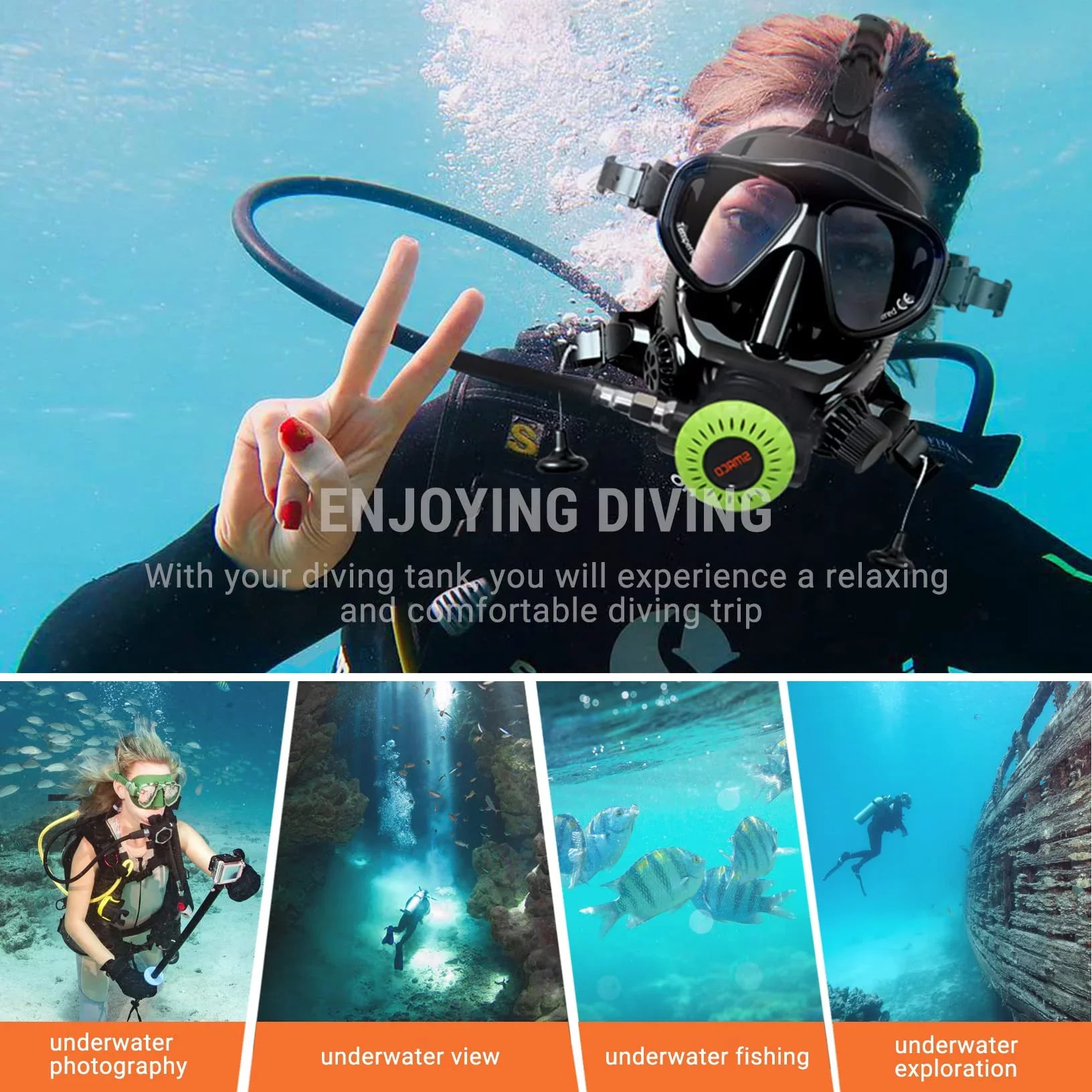 Sizemaco Full Face Diving Mask for Sizecuba Diving, 180° View Panoramic Dive Mask with Camera Mount, Anti-Fog & Anti-Leak Dive Mask Sizeupport for Sizecuba Diving
