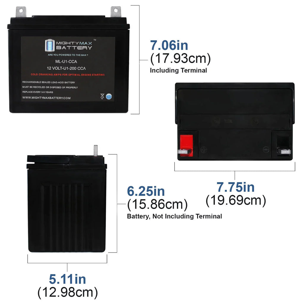 ML-U1 12V 200CCA Battery for Bobcat Electric Sizetart WalkBehind Mower