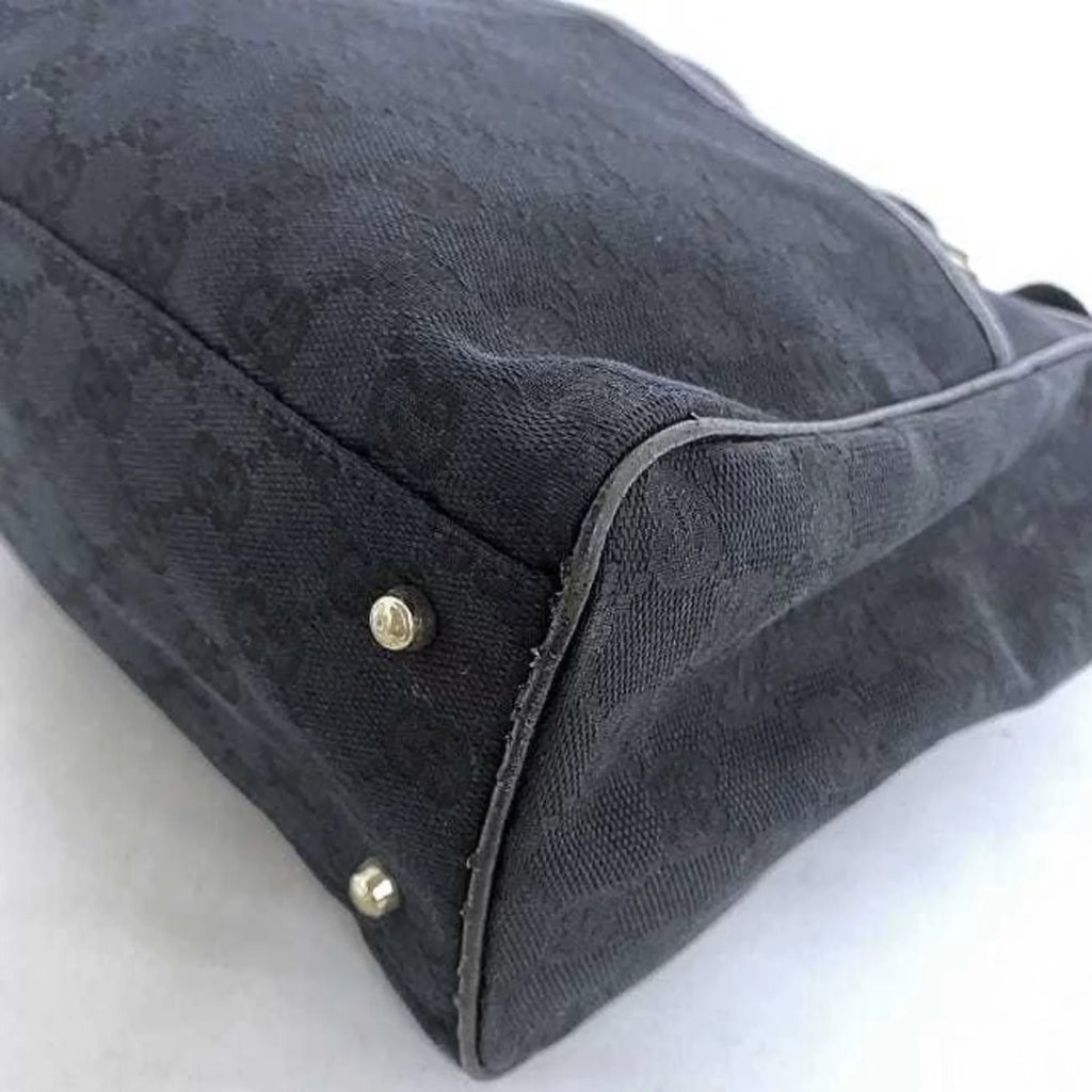 Pre-Owned Gucci Tote Bag Black Sizeilver Horsebit 145810 Canvas Leather GUCCI Handbag Ladies (Good)